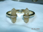 .Gold Tone, Crystals, Quartz Power Stone Ends Hinge Cuff Bracelet.