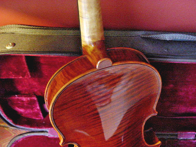 VINTAGE CREMONA VIOLIN ONE PIECE CARVED BACK TIGER GLASSER