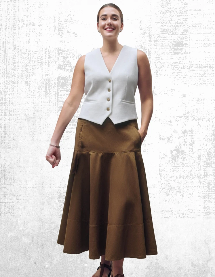 Ex ME+EM Women’s Linen-blend A-line Long Skirt in Faded Tobacco (A Bit Defect) - Image 2 of 4