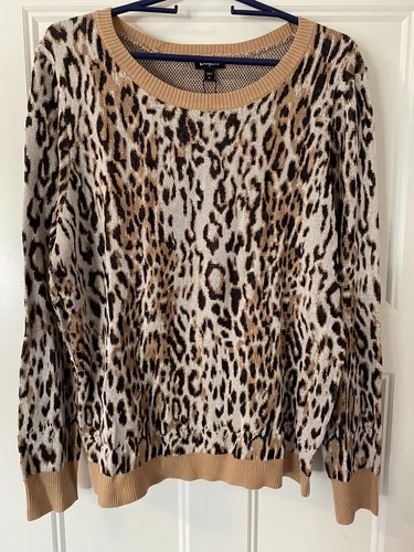 NWT Express Leopard Print Knit Sweater Size XL Brown