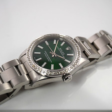 Rolex Oyster Perpetual 31mm 1ct Diamonds Green Dial Steel Automatic Watch 11