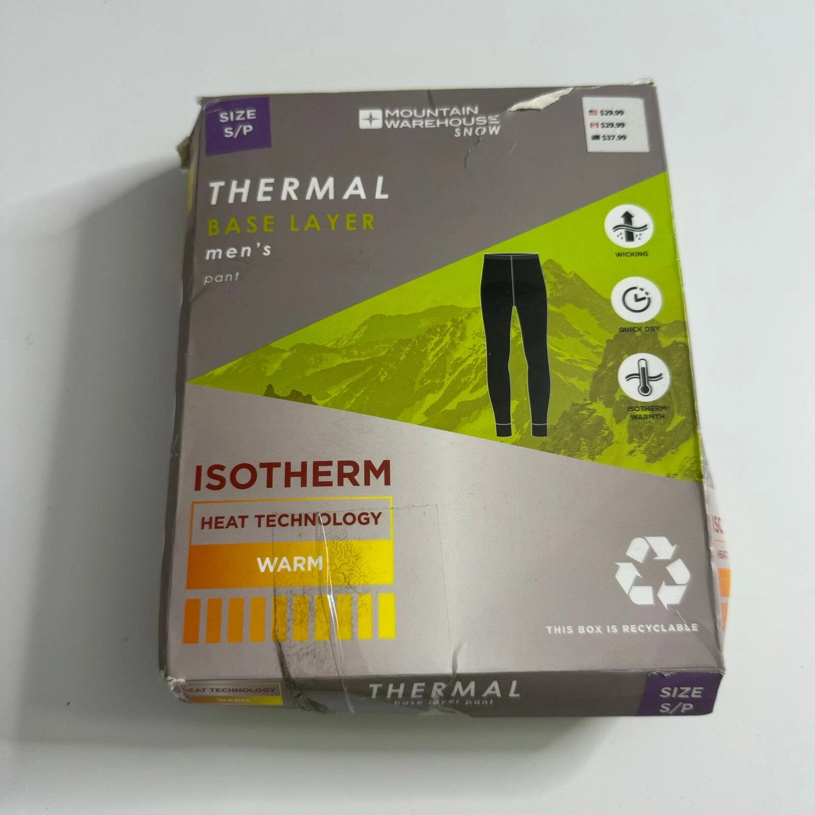 NWT MOUNTAIN WAREHOUSE Men's Thermal Base Layer Pants Black Small