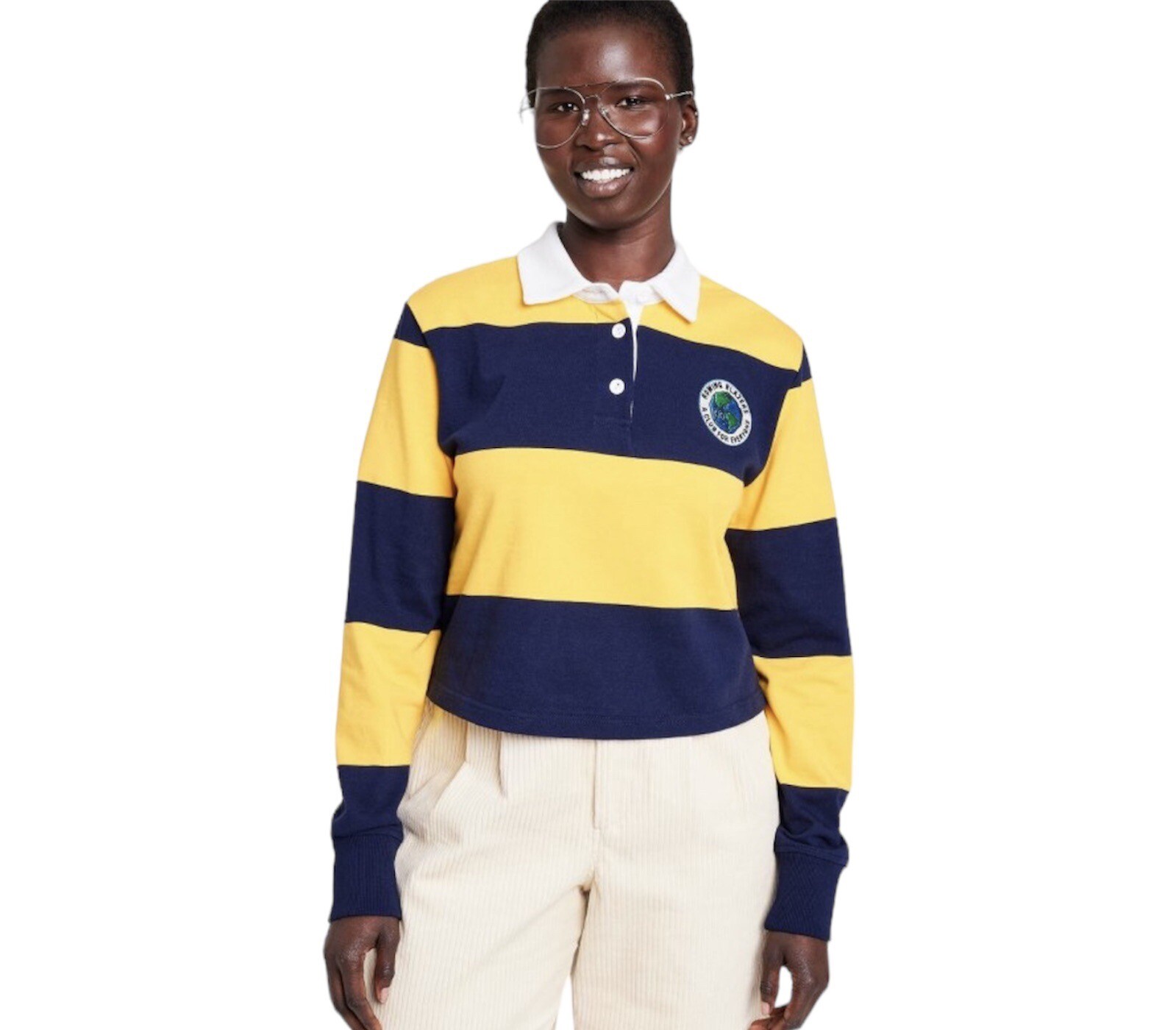 FILA Nuovo ROWING BLAZERS x Target a righe giallo navy rugby maglia cropped top M Medium