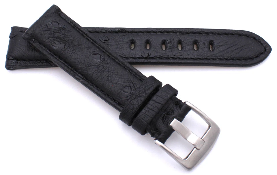 Correa de reloj negra de cuero de avestruz genuino hecha en Alemania de 20 mm 20/18 mm Foto 2 de 3