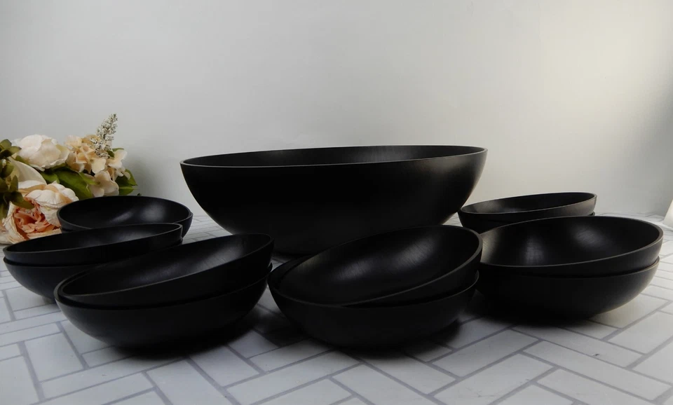 Large 13-7/8" Melamine Large Salad Bowl W/ 12 Small Bowls Set. - Image 2 of 4