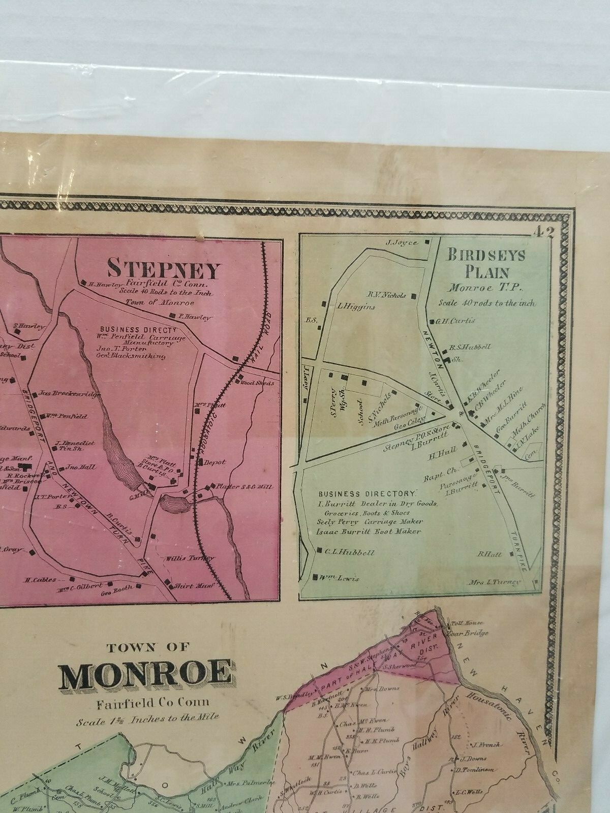 Antique hand colored map of the Town of Monroe, Connecticut 1867, eBay