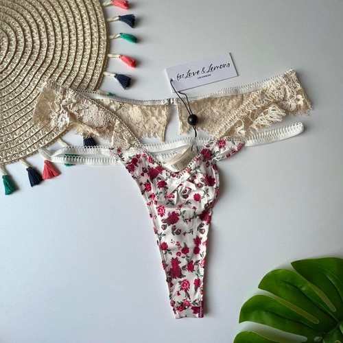 For Love And Lemons Melrose Thong Panty White Floral XS NEW - Picture 3 of 3