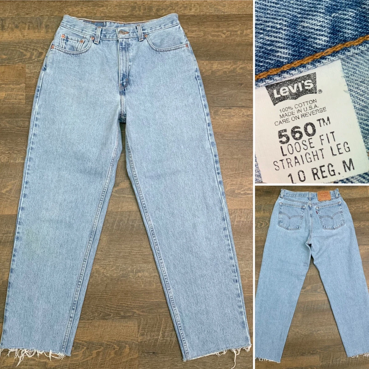 LEVIS 560 - Vtg 90s Raw Hem Loose Fit Light Blue Mom Jeans, Womens