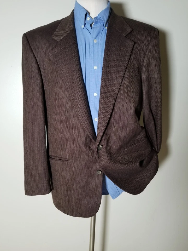 42R Vtg Black Brown Herringbone British Isles Tweed Blazer Jacket Sport Coat - Image 2 of 4