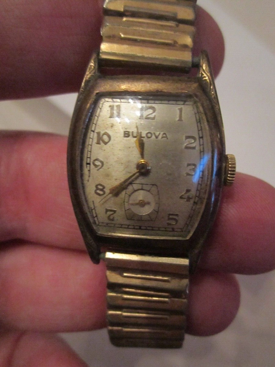 MEN'S VINTAGE BULOVA TANK WATCH 10K RGP CURVED CRYSTAL 15J NOT