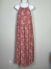 Gap Maxi Dress Size S High Neck Pink Floral 100% Viscose Boho Resort Cruise