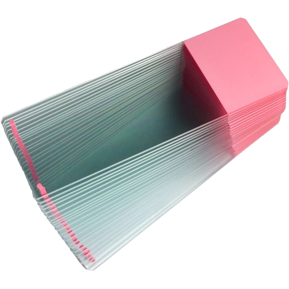 Diapositivas de microscopio esmerilado rosa prelimpiadas, bordes de tierra, correderas de cubierta - Caja de 50 Foto 2 de 3