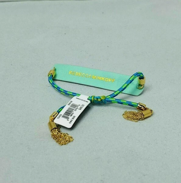 Pulsera de amistad de cuero con cuentas a rayas turquesa Rebecca Minkoff venta al por menor $48 Foto 2 de 3