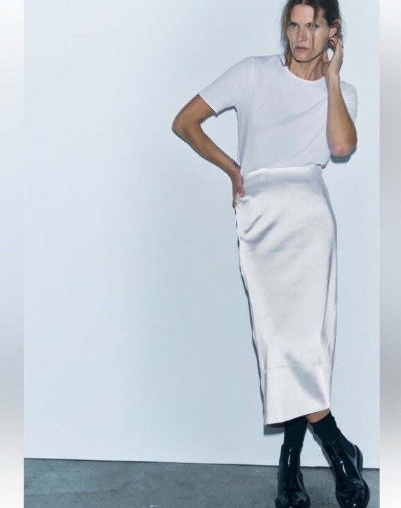 Zara Slit Satin Effect High Waist Midi Skirt ZW Back slit