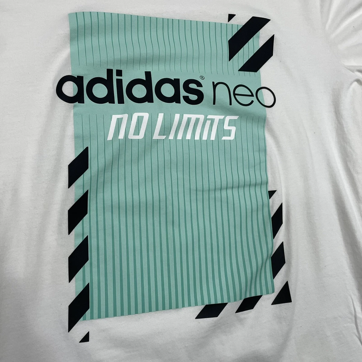 Adidas Neo No Limits Men s Medium White Graphic T Shirt EUC Casual Tee