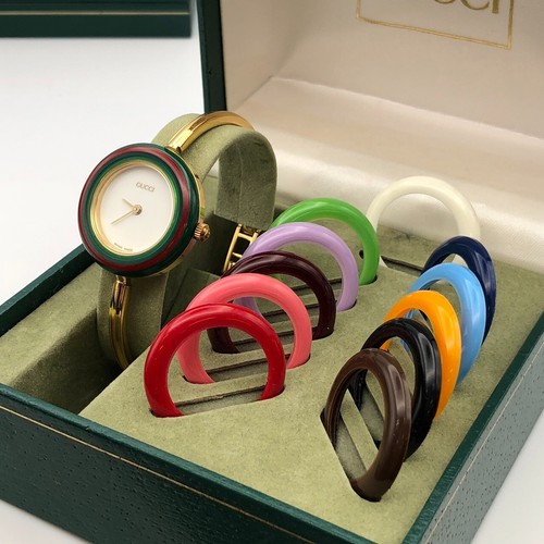 Auth Gucci Change Bezel Watch 12 Colors Quartz Gold Silver Vintage - Picture 3 of 12