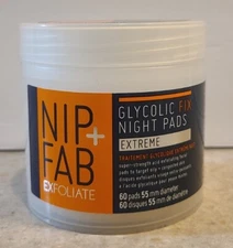 NIP + FAB Exfoliate Glycolic Fix Night Pads Extreme 60 Pads (55 mm Diameter) NEW