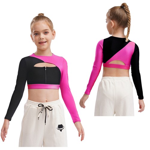Kids Girls Sweatshirts Exercise Tees Yoga T-shirts Long Sleeve Crop Top Casual - Picture 14 of 40