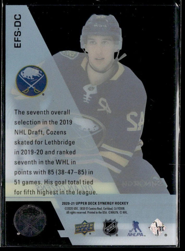 2020-21 Upper Deck Synergy Exceptional Futures Dylan Cozens /449 #EFS-DC - Image 2 of 2