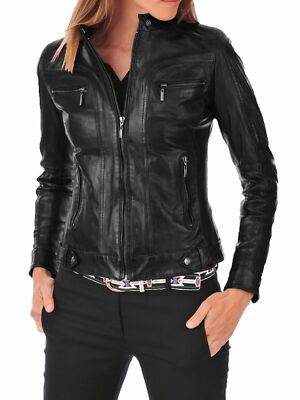 Women's Soft Lambskin Genuine Leather Black Biker Jacket Designer Modern Jacket