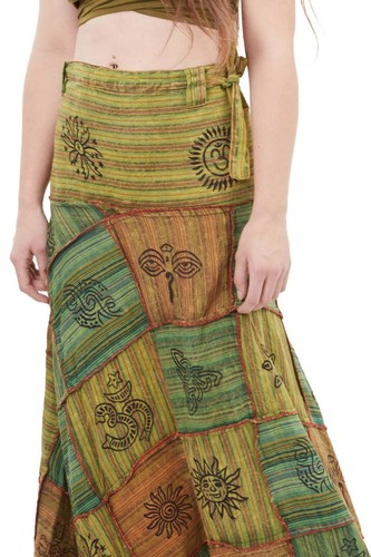 Patchwork Hippy Skirt, Long Boho Wrap Skirt, Ethnic Hippie Festival Clothing - Picture 3 of 40