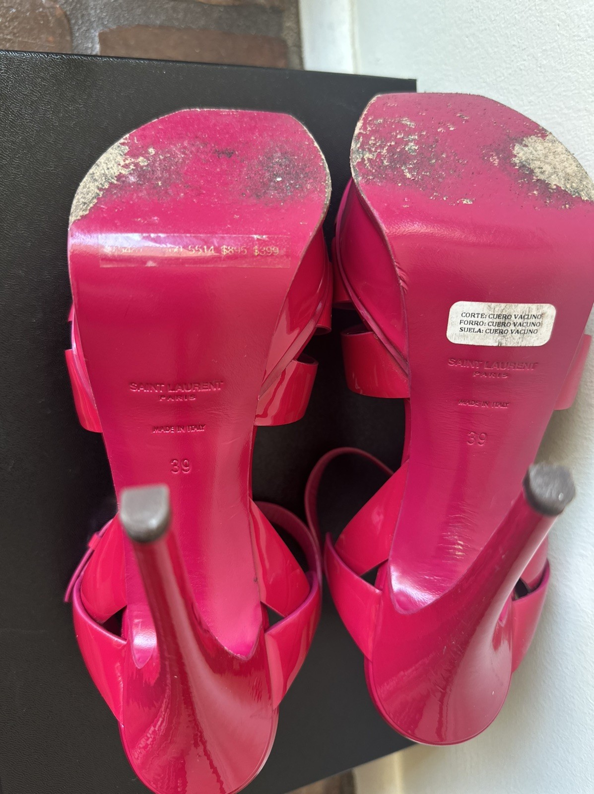 Sandali YSL Yves Saint Laurent omaggio rosa vernice plateau tacco alto 39
