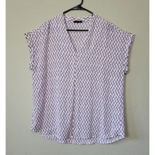 Pleione Women's XL V-Neck Top White Paisley Print Officecore Career Corpcore