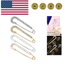 4 Pieces Women Brooch Pins Sweater Shawl Clips Faux Crystal Pearl Brooches Sa...