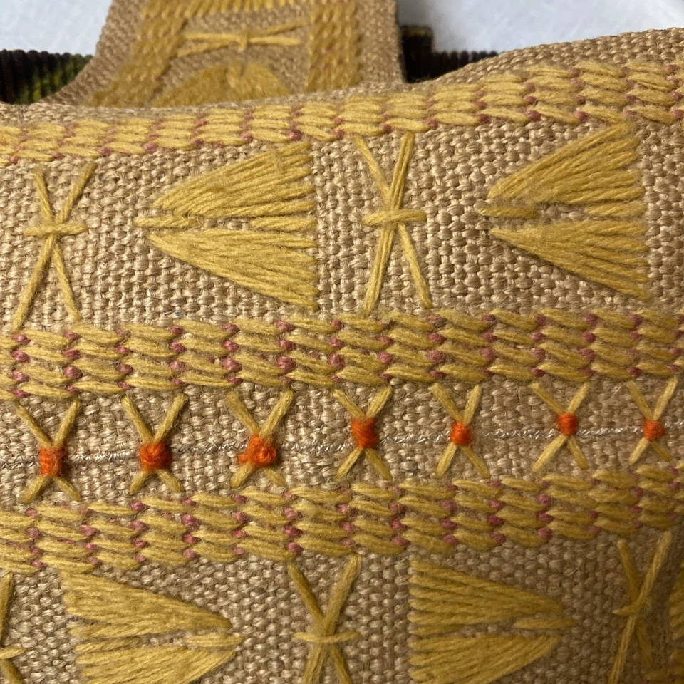 Bolso de Mano Vintage Años 70 Bordado Hilado Arpillera Naranja Amarillo Boho Hippie Foto 2 de 4