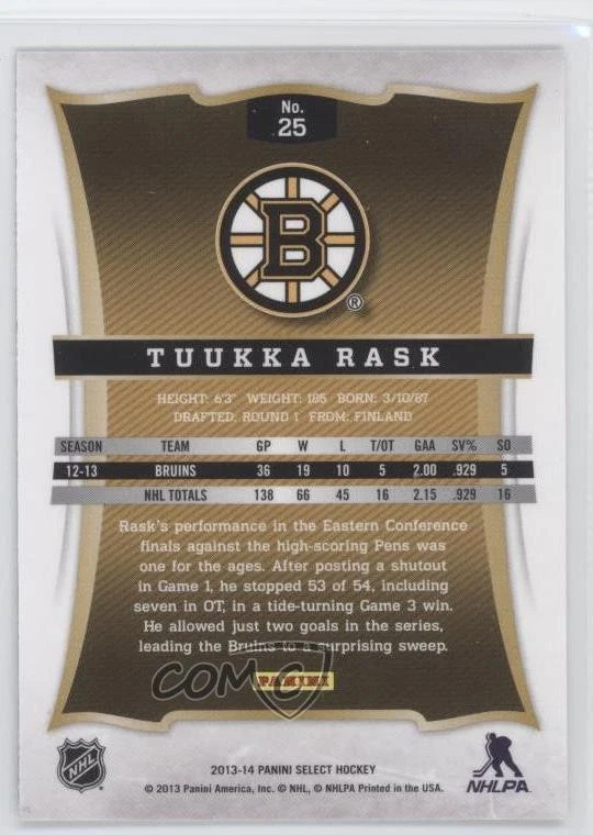 2013-14 Panini Select Tuukka Rask #25 - Image 2 of 2
