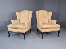 Georgian Style Wingback Armchairs Pair Gold Floral Fabric EB10934 VCLO