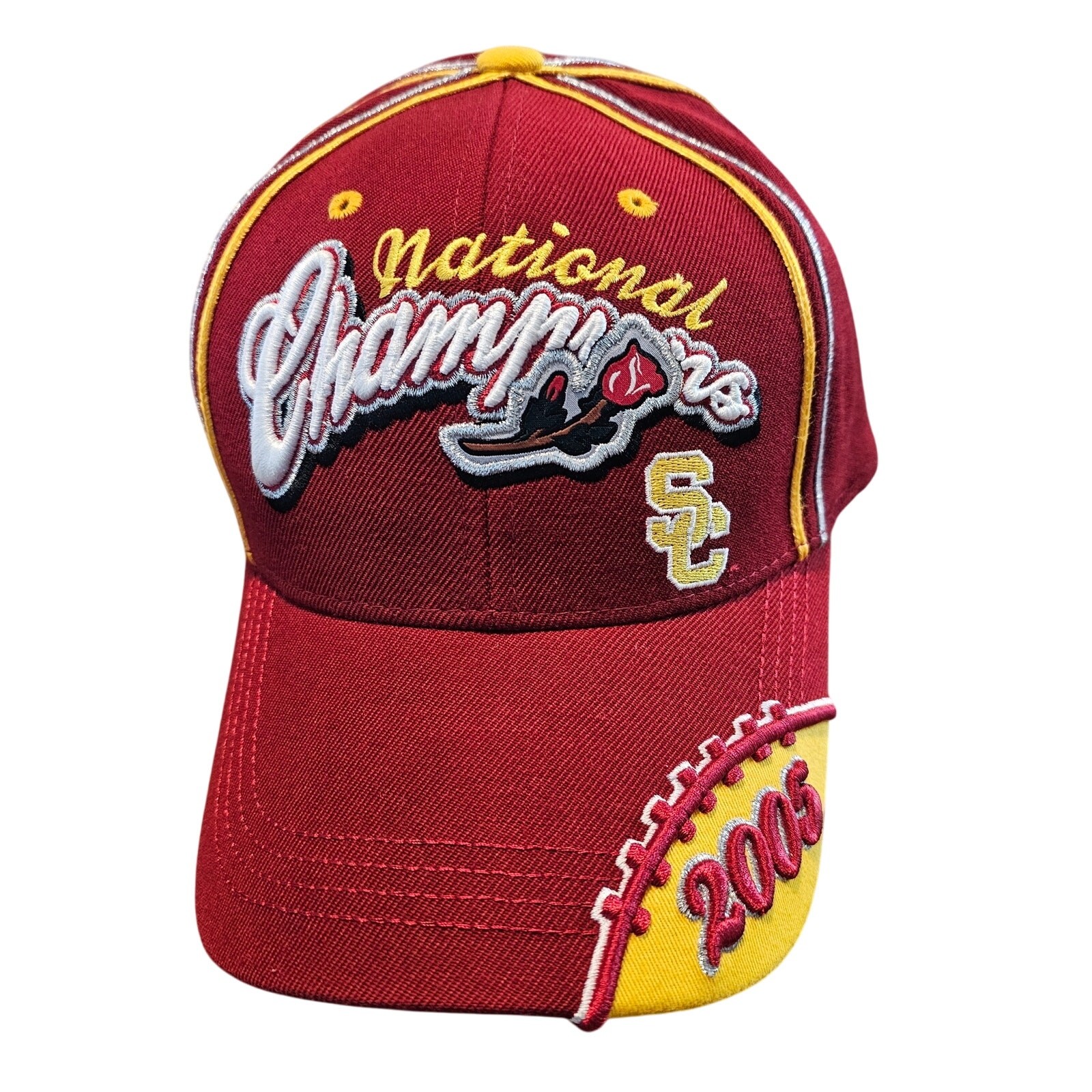Vintage USC Trojans 2005 National Champions Rose Bowl Strapback Cap Burgundy