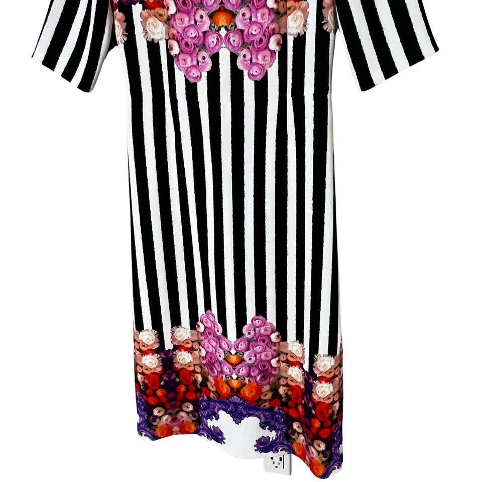 Valentino Midi Sheath Dress Medium Multicolor Floral Striped Short Sleeve Luxury - Image 3 of 4