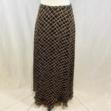 Vintage Valerie Stevens 100 silk black and mocha abstract maxi skirt size 4