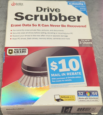 iolo DriveScrubber Secure Data Wiping CD for Windows 7/Vista/XP/2000, 3 Devices