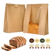 Funcoo 50 Pcs Paper Bread Bags for Home Sourdough Bread Bakery Storage Bags w...