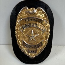 Security Guard Badge with Leather Holder/Backing and Belt Clip