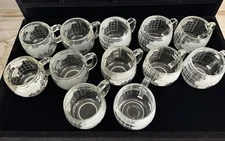 12 Vintage 1970s Nestlé World Globe Frosted and Clear Glass Mugs Coffee Tea Cups