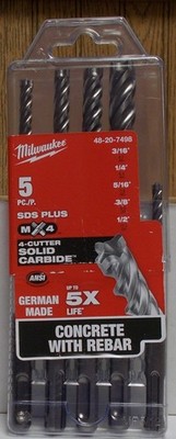 Milwaukee 48-20-7498 SDS Plus 5 Piece Solid Concrete With Rebar Drill Bits