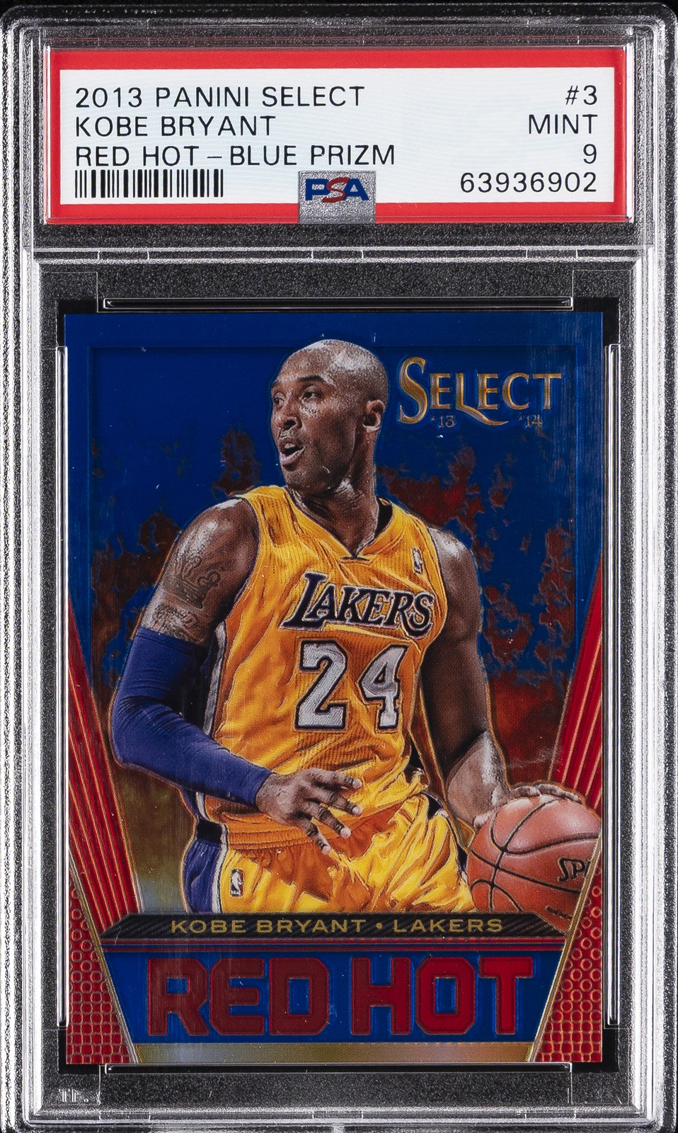 2013 PANINI SELECT RED HOT BLUE PRIZM #3 KOBE BRYANT 11/49 PSA 9