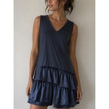 Eliza J Navy Satin Tiered Ruffle Mini Dress Size 6 Cocktail Party NWT