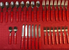 ANNOVA INOX Stainless Steel Red Handles Lot Of 30 Pieces. Variety Set