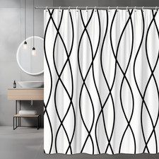 Elegant Black and White Wavy Shower Curtain for Modern Bathrooms