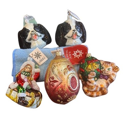 Vintage Lot Of 5 Slavic Treasures Mouth Blown Glass Christmas Ornaments