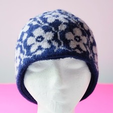Turtle Fur Kids Floral Beanie with Tassel Wool Blue Winter Knit Hat