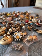 Large Vintage Clip-On Earring Estate Lot Matched Pairs Costume Jewelry Assorted