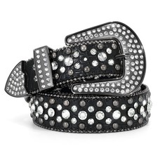 Rhinestone Belt for Women and Men, Western Cowboy Cowgirl Bling Studded Leath...
