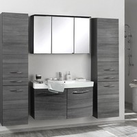 Badezimmer Set Grau 100Cm Waschtisch Led Spiegelschrank BadmöBel 2 HochschräNke