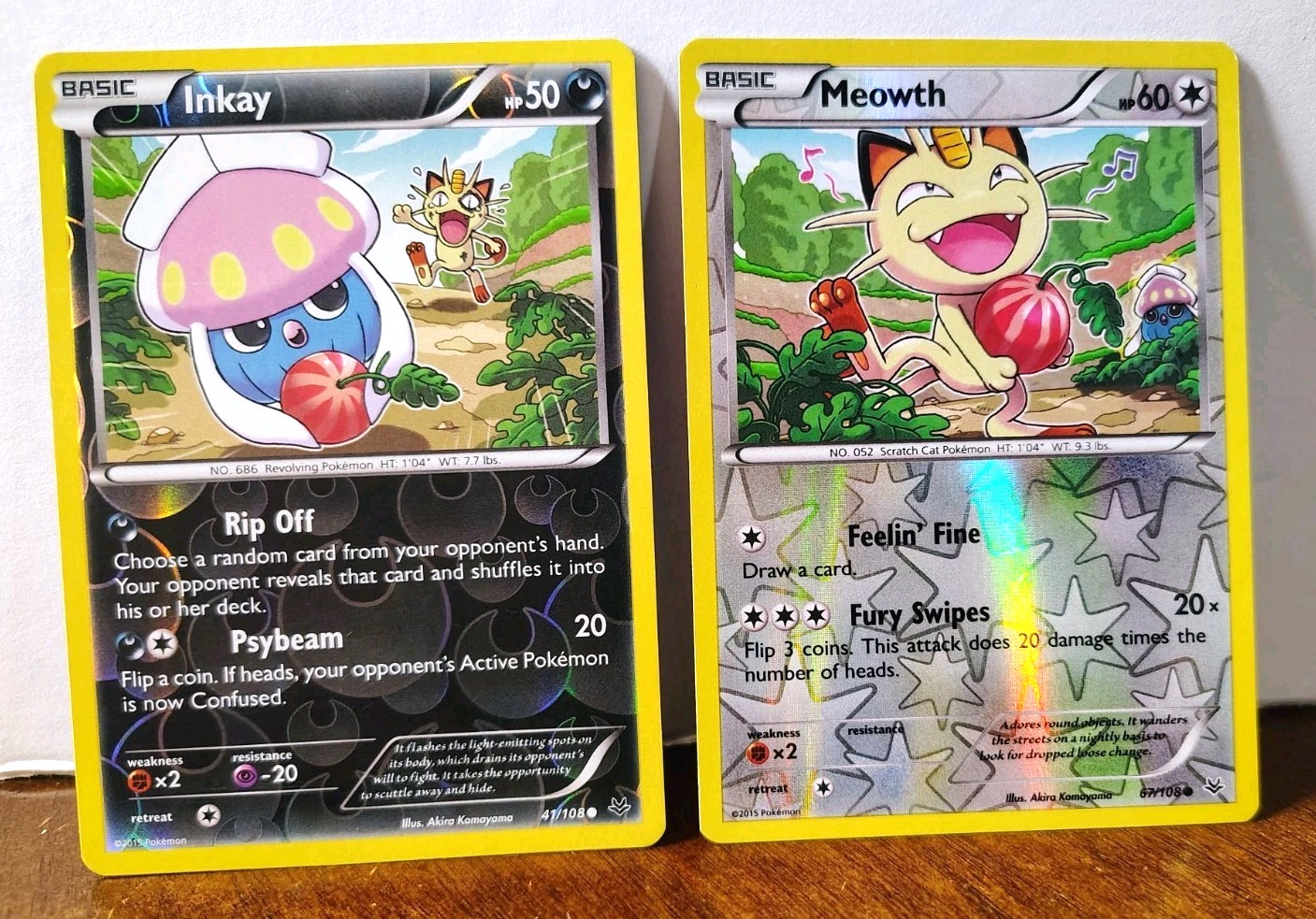 INKAY 41/108 & MEOWTH 67/108 REVERSE HOLOS ROARING SKIES THE GREAT BERRY HEIST