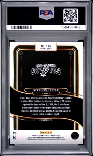 PSA 10 2024 Panini Select Premier Stephon Castle 175 SILVER HOLO Prizm RC POP /35 - Bild 2 von 2